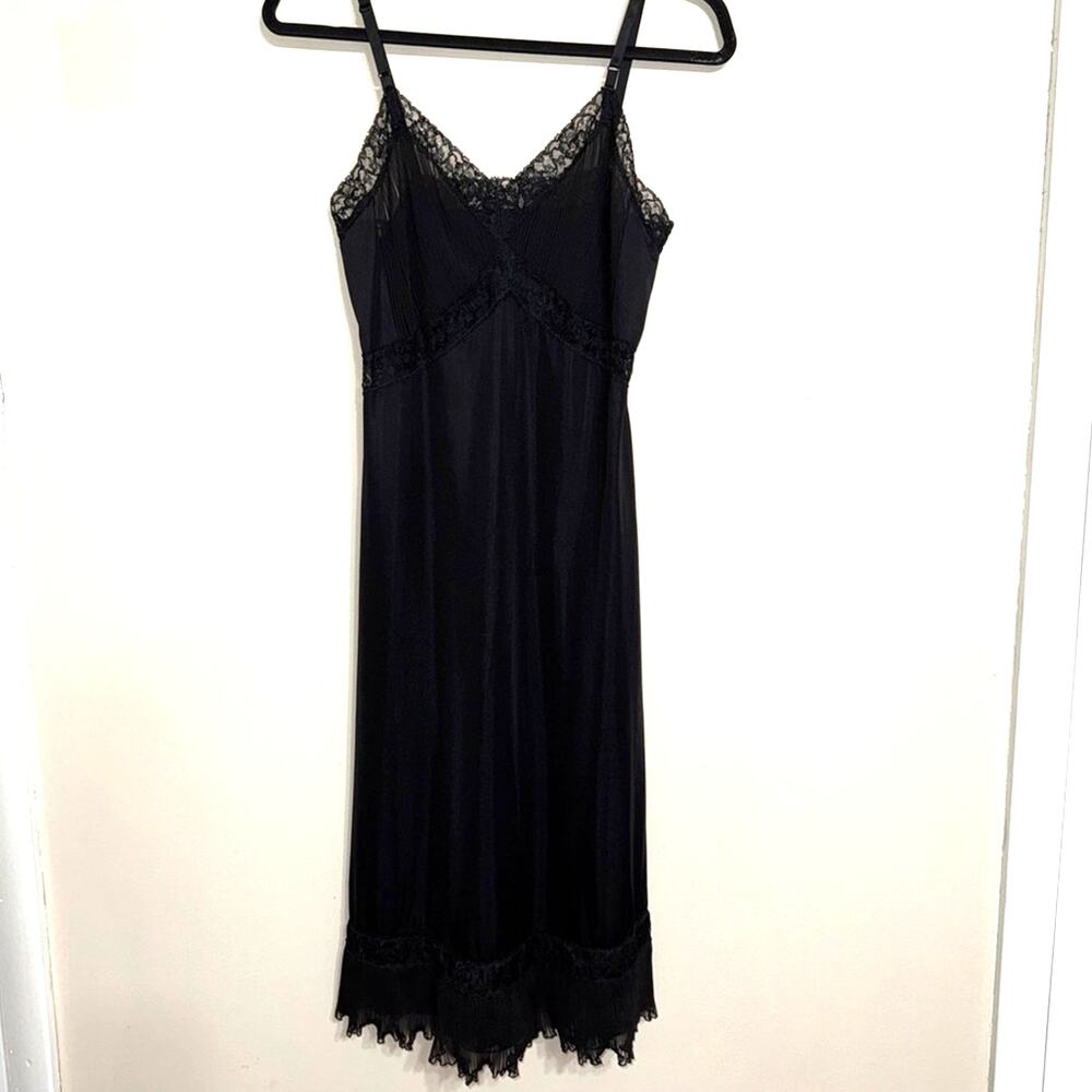 Vintage 1940s Stephenie Black Chiffon Slip Dress Rare Size - Picture 5 of 9